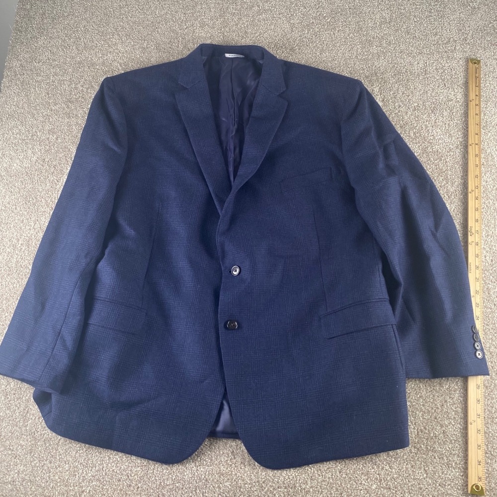 Ralph Lauren Mens 54R Navy Blue 100% Wool Micro Plaid Two Button Blazer Jacket - Picture 2 of 12